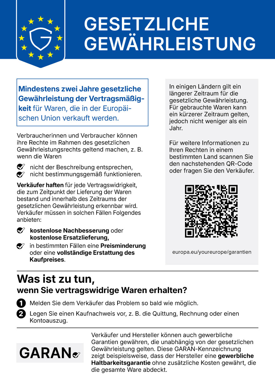 Gesetzliche Gewährleistung – Verbraucherinformation der Europäischen Union